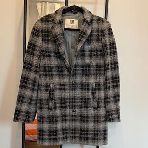 Elegant Black and Gray Plaid Trench Coat